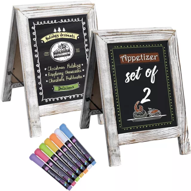 Double Sided  2 Pack Tabletop Chalkboard Sign Chalkboard Easel with Liquid Chalk