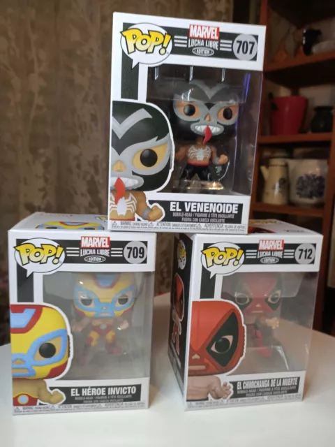 Lot de 3 Figurines Funko pop Marvel lucha libre edition neuve (jamais deboxée)