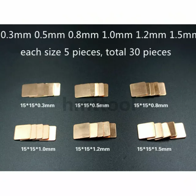 30Pcs 15*15mm Copper Sheet Plate Strip Shim Thermal Pad Heatsink Sheet For CPU