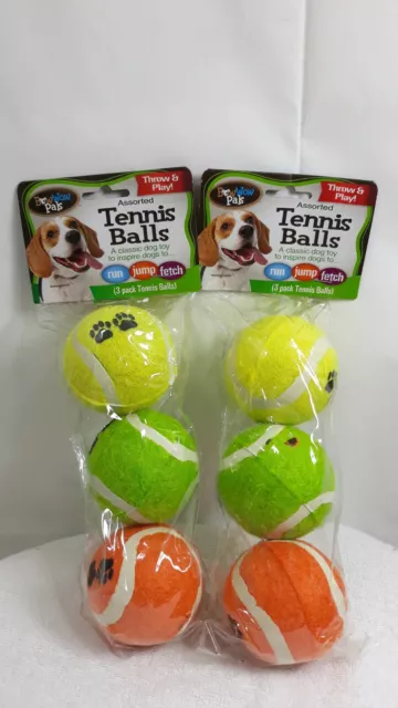 Bow Wow Pals Throw & Play Dog  Lot of 2 - 3 Pack Tennis Balls Run Jump Fetch Toy