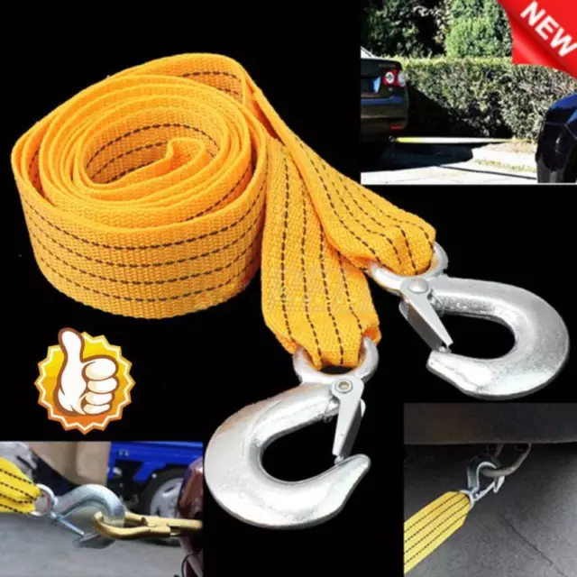 4M Heavy Duty 5Ton Car Tow Cable Towing Pull Rope Strap Hooks Van Road Recovery.