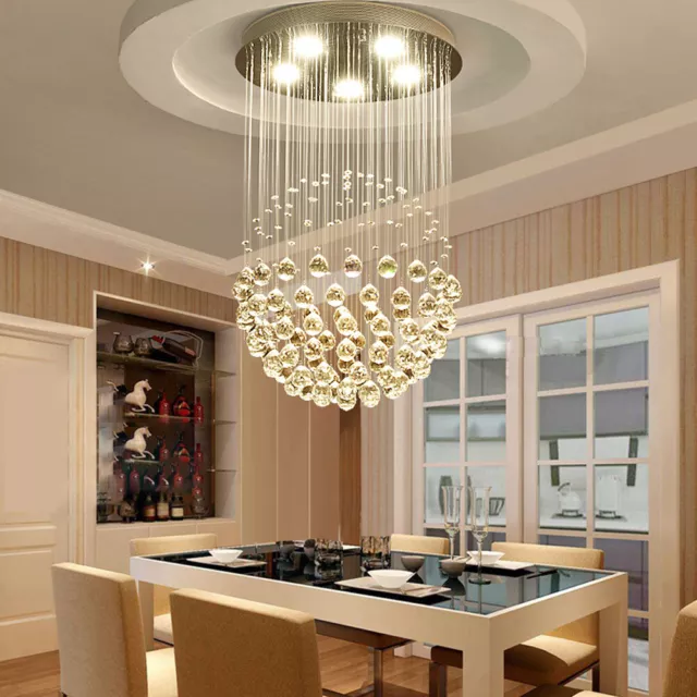 5 Light LED Crystal Chandelier Raindrop Pendant Light Ceiling Fixture Dimmable