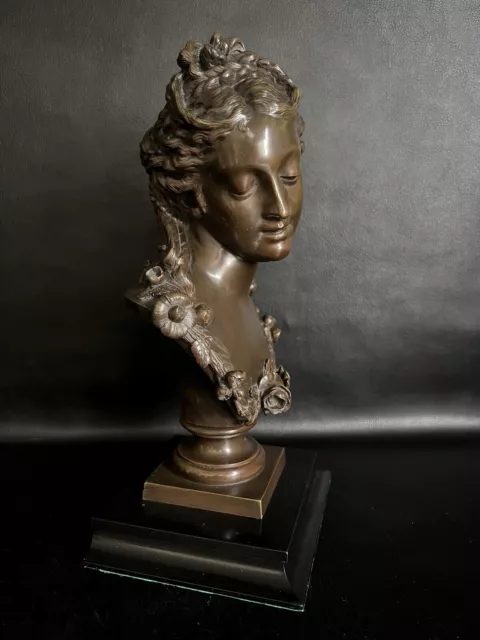 Antike Jugendstil Bronze Skulptur Historismus Büste Dame sign. Houdon 19Jhd