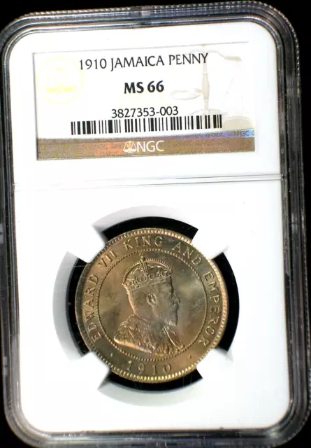 British Jamaica 1910 Penny *NGC MS-66* Scarce High Grade Beauty Low Minimum