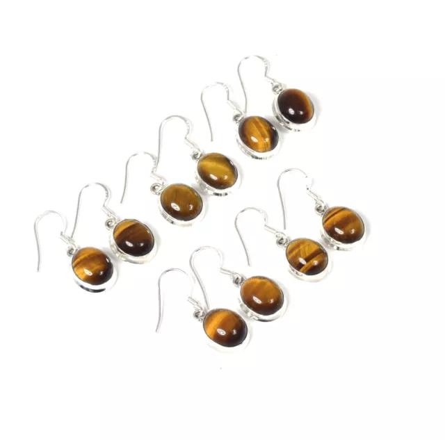 Wholesale 5PR 925 Solid Sterling Silver Tiger Eye Hook Earring Lot N129