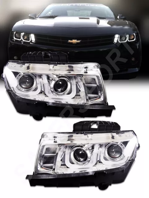 Pair Dual Projector (Halogen Ver) Headlights w/ U-Halo for 2014-2015 Camaro