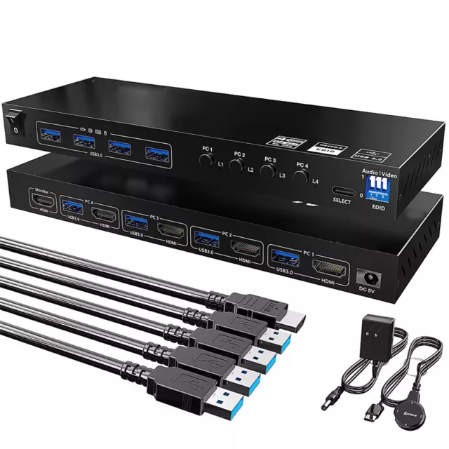 4K@60Hz HDMI USB 3.0 KVM Umschalter 4 Ports 4 In 1 Out Hub KVM Switcher