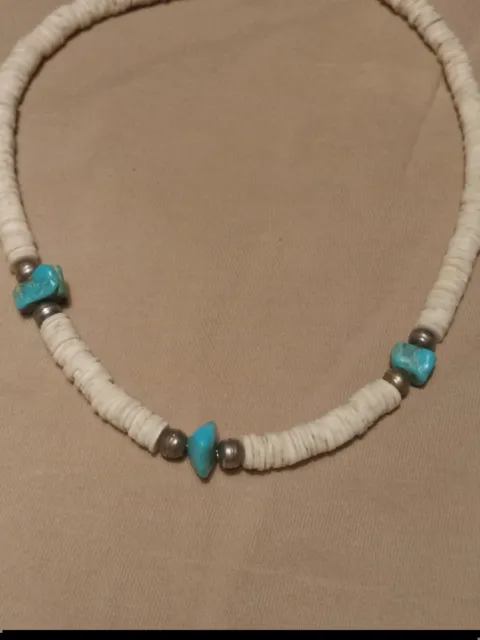 vintage hawaiian puka shell necklace With Turqoise Nugs