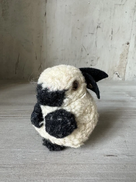 Ancien Lapin En Peluche - Yeux Bouton, Velours Beige, Salopette écossaise