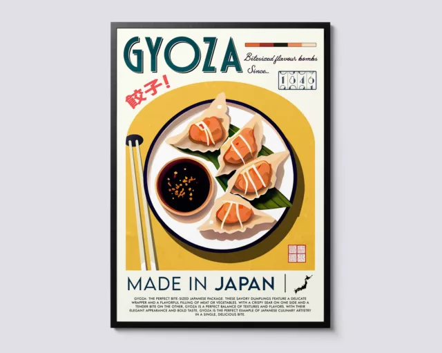 Gyoza Japanese Cuisine Portrait Print, Vintage Graphic Illustration, Asian Food