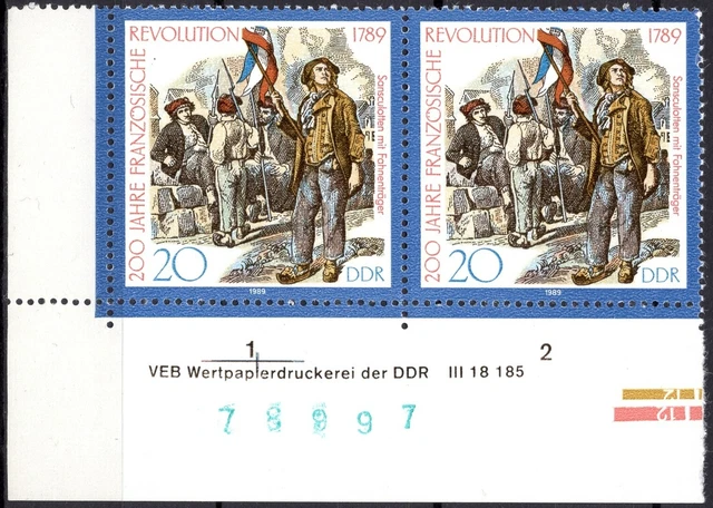 DDR 1989 Mi.Nr. 3259 ** postfrisch Eckrand mit DV Druckvermerk