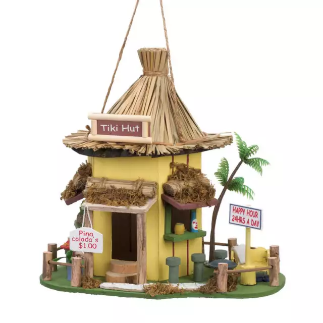 Grass roof beach hut happy hour tiki bar Surfer Decor wood BIRD House birdhouse