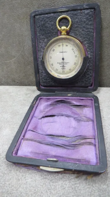 Antique Short & Mason Tycos Barometer In Worn Leather Case, London Compensated
