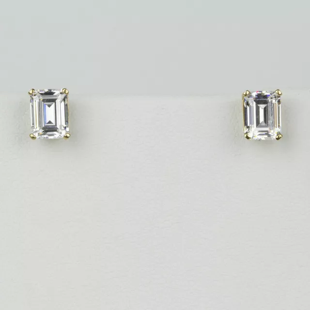 14k Yellow Gold, Emerald-Cut Cubic Zirconia Stud Earrings