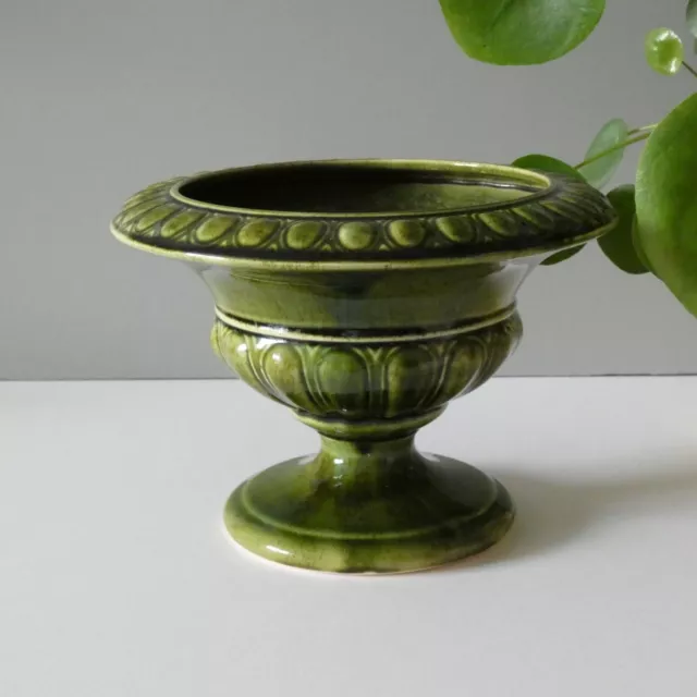Vintage Holkham Pottery Green Urn Planter Vase Pedestal Footed Classic Retro