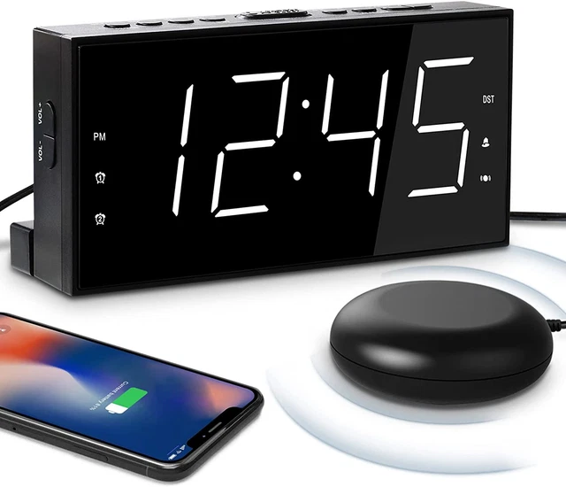 Extra Loud Dual Alarm Clock with Vibration for Bedroom,Extreme Bed White