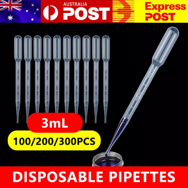 100-300X Plastic Pipettes Eye Dropper Disposable Graduated Transfer Liquid 3mL