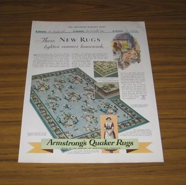 1930 Print Ad Armstrong Quaker Rugs Happy Couple at Home