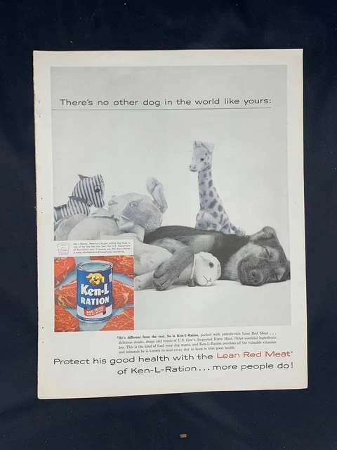 Magazine Ad* - 1959 - Ken-L-Ration Dog Food - cute puppy with stuffed animals