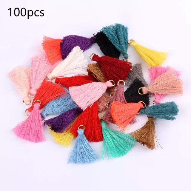 Lot de 100 petits porte-clés glands à cercle suspendu de couleur assortiment