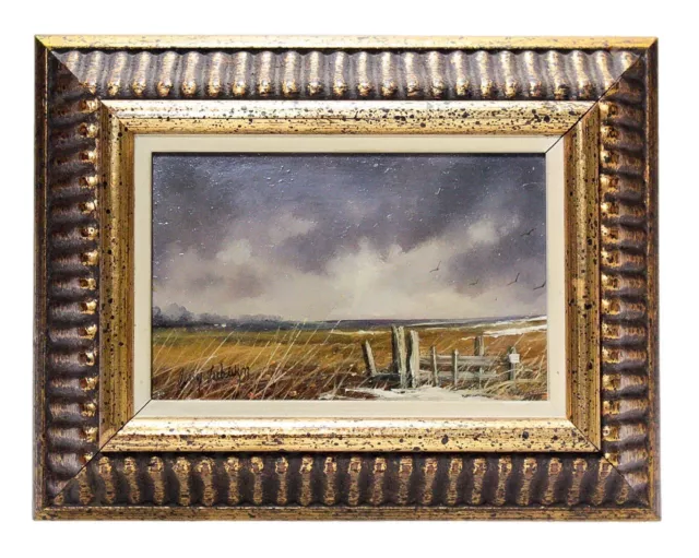 GERALD L. LUBECK 1973 Signed Hand Painted Miniature Landscape Painting Authentic