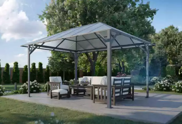 Gartenpavillon 3x4m Polycarbonat Hardtop Alu Metall Gazebo Terrasse wasserdicht