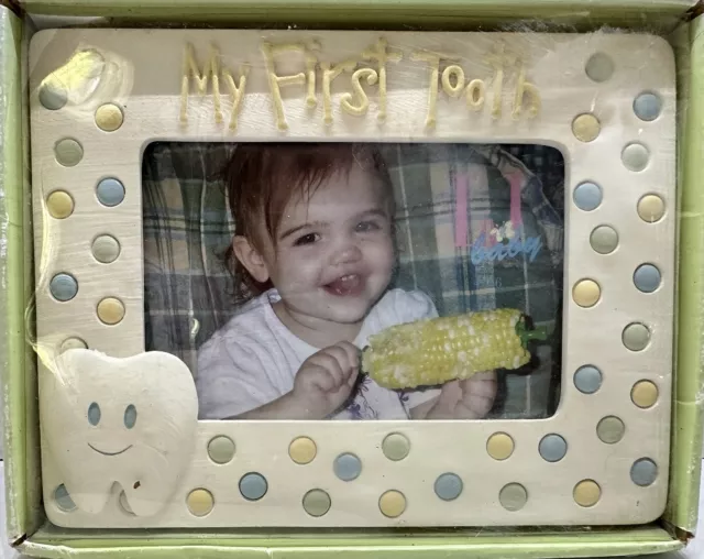 LJ Baby Picture Polka Dot Frame ~My First Tooth~  4” 6”