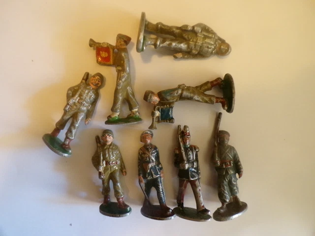 Lot De 8 Soldats Marins Quiralu – Musique Au Défilé – Métal Peint – 70 Mm – Ancien