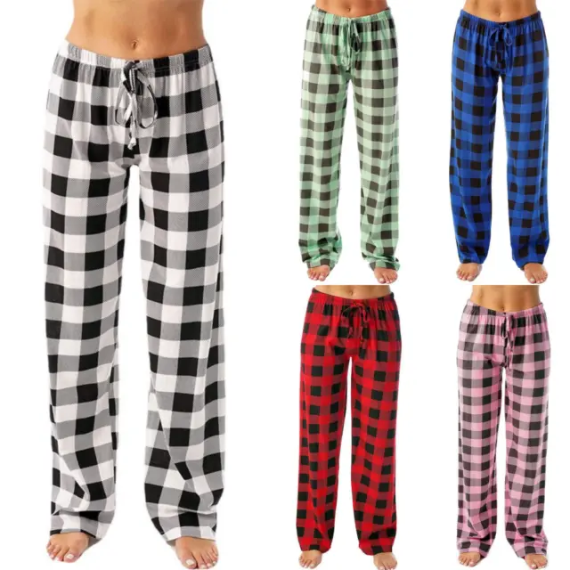 Womens Lounge Pants Plaid Check Pyjama Bottoms Drawstring Sleepwear Nightwear Uk