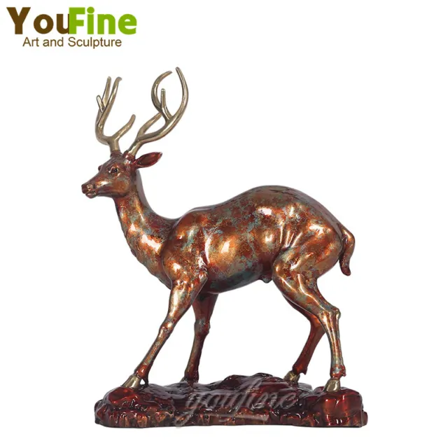11" Bronze Deer Statue Modern Art Bronze Deer Sculpture Home Decor Gift Crafts