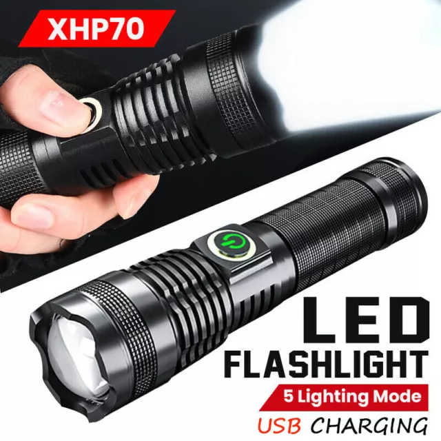 LED Flashlight USB Zoom Torch Rechargeable 1000000 lumens xhp70 most powerful