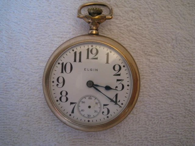 ELGIN OROLOGIO DA tasca PLACCATO ORO 14 CARATI ORIGINALE AMERICANO