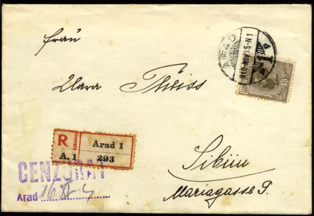 Romania Hungary 1919 NOV susrviving@ ARAD "CENZURAT ARAD+ REAL CIRCULATION VF