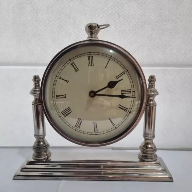 POCKET FOB WATCH STYLE CHROME MANTEL DESK CLOCK Silver Coloured Art Deco Style