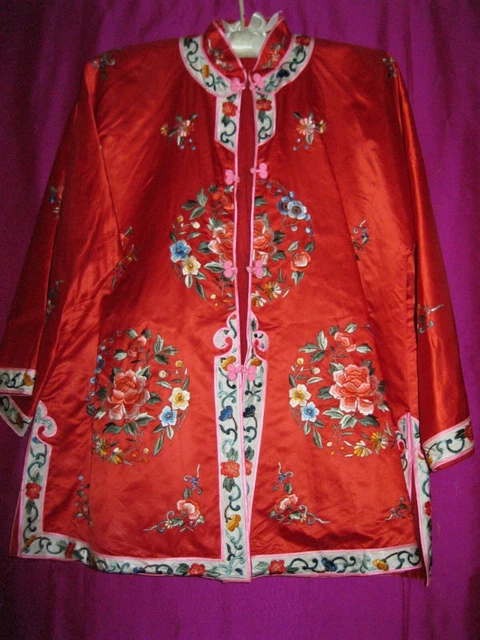 Vintage Chinese, Red Silk /Rayon Jacket W/ Heavy Embroidery, Sz. S., Never Worn Vintage Chinese, Red Silk /Rayon Jacket W/ Heavy Embroidery, Sz. S., Never Worn