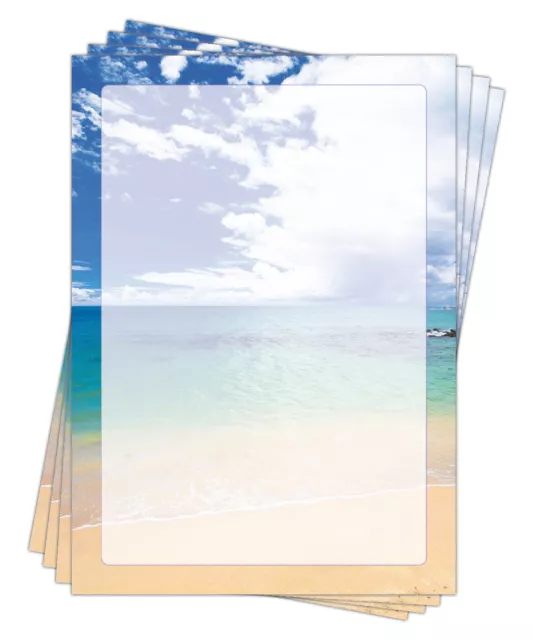 Motivpapier Briefpapier Strand Himmel und blaues Meer-5186, DIN A4, 25 Blatt