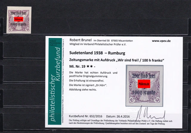 Sudetenland: MiNr. 19, **, Rumburg