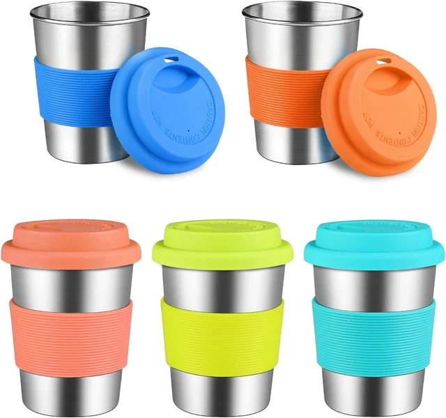 Kids Stainless Steel Cups with Silicone Lids & Sleeves, 5 Pack 8 Oz. Drinking Tu