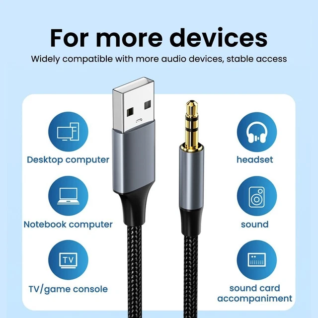 USB A to 3.5 Jack Adapter Wire USB to 3.5mm Male to Male Aux Line Audio Cable 2