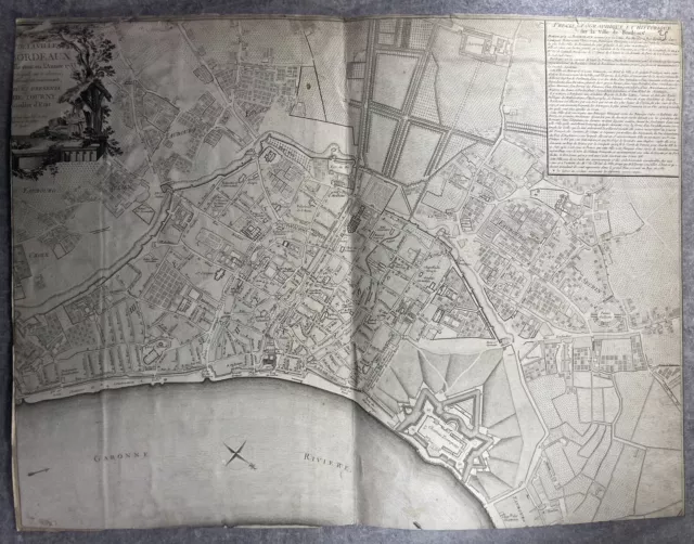 Gravure Carte Plan De La Ville De Bordeaux Telle 1733 Tourny. Paris Lattré Jean