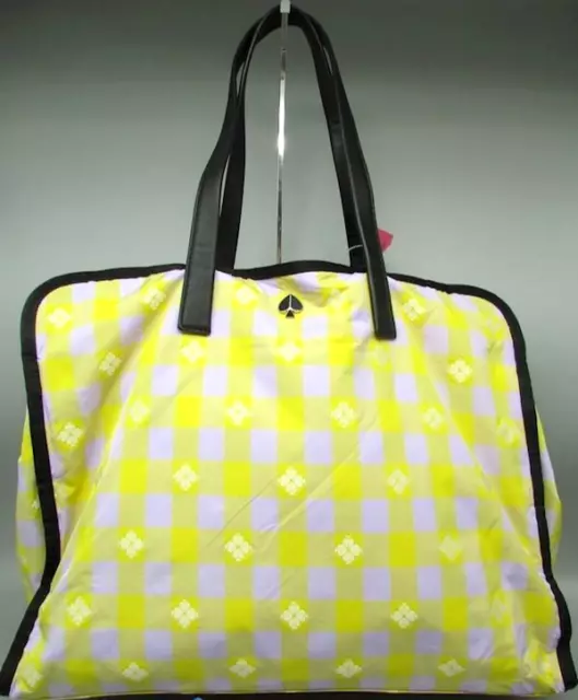 ☀ KATE SPADE Morley Nylon Tote Weekender Laptop Bag Yellow Lilac Plaid NWT