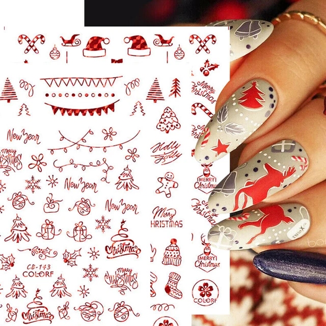 3D Ongle Décalque Femmes Manucure Bronzante Flocon Noël Autocollant Rou ,