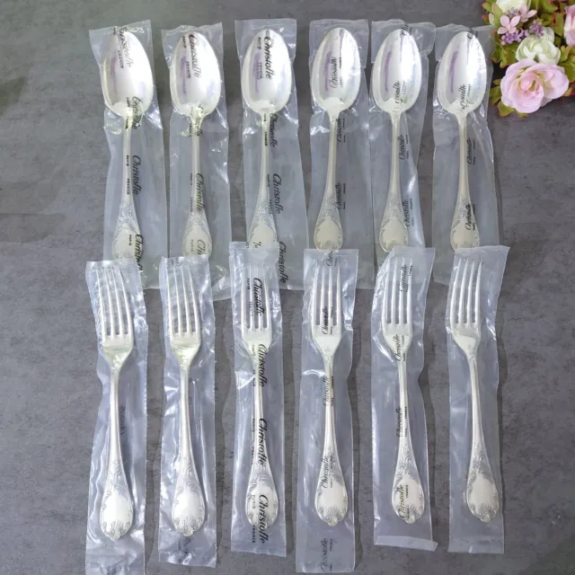 Christofle Marly Table Fork Spoon Unopened 12pcs Silverplate Flatware Brand New