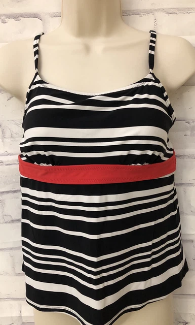 Lands End Modest Tankini Top Swim Suit Slimming Size 6 Black White Red Stripe