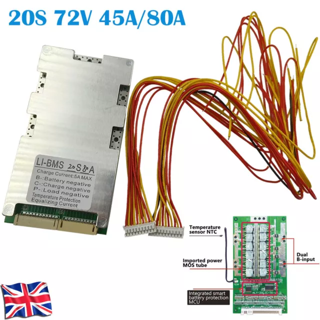 BMS PCB Board Battery Protection Board W/Balance for 20S 72V 45A/80A Li-ion New