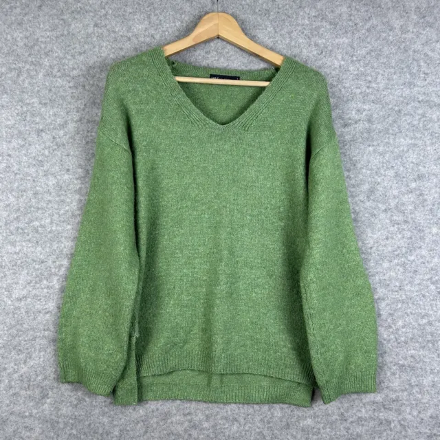 M&S Colection Knitted Jumper Womens Small Green V Neck Sweater Long Sleeve