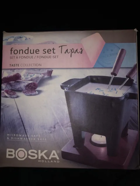 Juego de fondue de tapas Boska mini olla de queso cerámica tenedores de madera vela de té