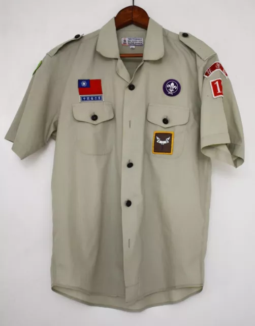 Boy Scouts of China - Taiwan - Uniform Shirt Sz 15 Patches Missing Buttons Flaw