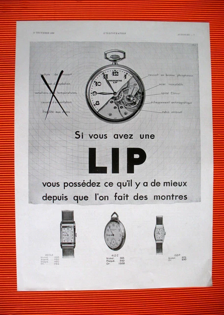 Publicite De Presse Lip Montre Vous Possedez Ce Qu'il Y A De Mieux Ad 1932