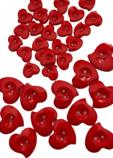 40 Red Heart Buttons Plastic Acrylic 12mm or 20mm for crafts sewing & knitting